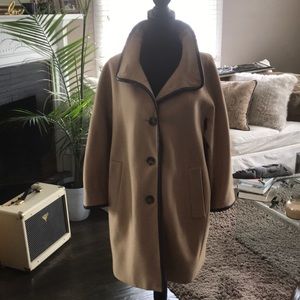 Wool coat with leather trim 3/4 length